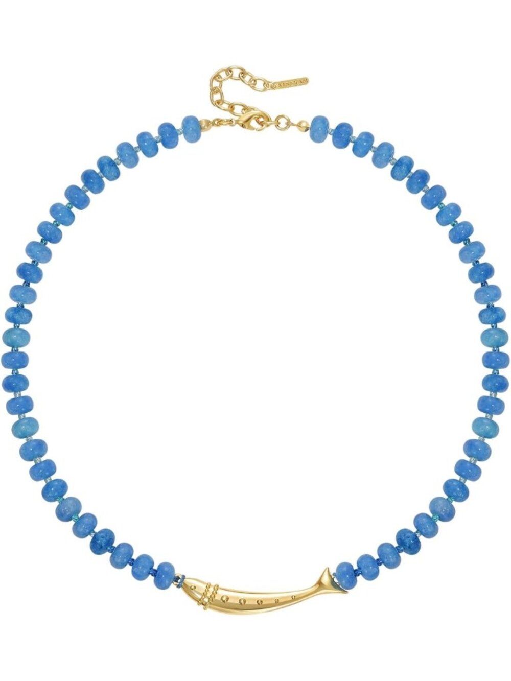 Beaded Gemstone Choker Necklace with 14K Gold Plated Fish & Conch Charms